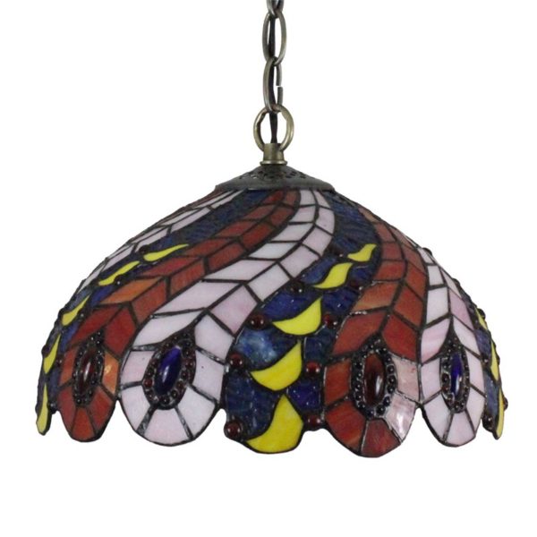12inch European Pastoral Retro Style Pendant Light Pteris Feathers Pattern Glass Shade Bedroom Living Room Dining Room Kitchen Lights - Image 8