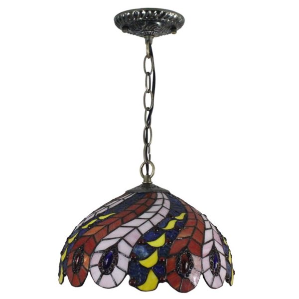 12inch European Pastoral Retro Style Pendant Light Pteris Feathers Pattern Glass Shade Bedroom Living Room Dining Room Kitchen Lights - Image 9