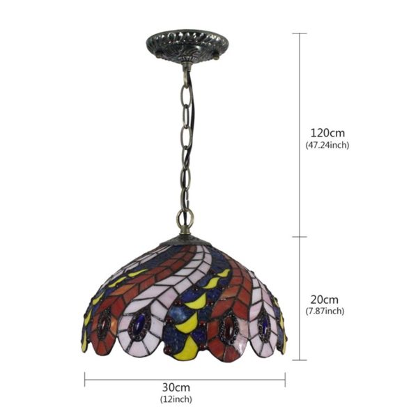 12inch European Pastoral Retro Style Pendant Light Pteris Feathers Pattern Glass Shade Bedroom Living Room Dining Room Kitchen Lights - Image 2