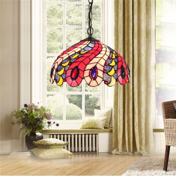 12inch European Pastoral Retro Style Pendant Light Pteris Feathers Pattern Glass Shade Bedroom Living Room Dining Room Kitchen Lights - Image 6