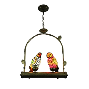 Tiffany Pendant Light Glass Parrot Shade European Pastoral Retro Style Bedroom Living Room Dining Room Light 2 Lights