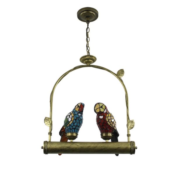 Tiffany Pendant Light Glass Parrot Shade European Pastoral Retro Style Bedroom Living Room Dining Room Light 2 Lights - Image 8