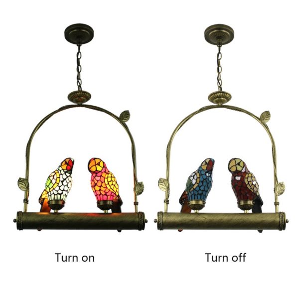 Tiffany Pendant Light Glass Parrot Shade European Pastoral Retro Style Bedroom Living Room Dining Room Light 2 Lights - Image 9