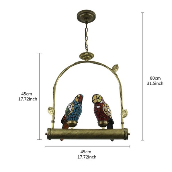 Tiffany Pendant Light Glass Parrot Shade European Pastoral Retro Style Bedroom Living Room Dining Room Light 2 Lights - Image 2