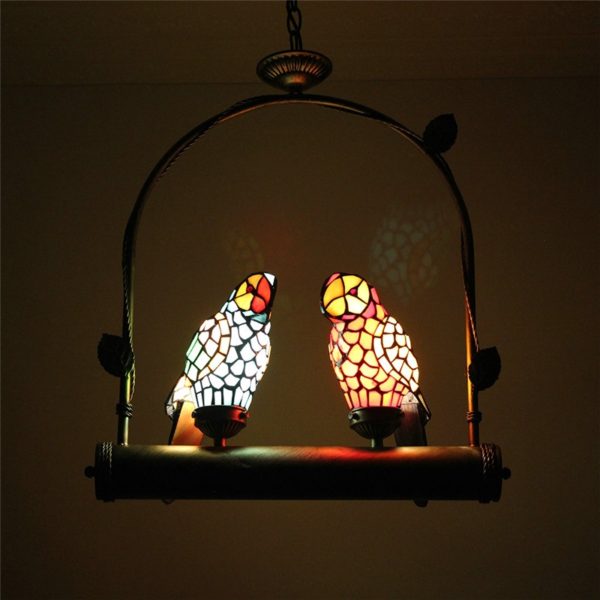 Tiffany Pendant Light Glass Parrot Shade European Pastoral Retro Style Bedroom Living Room Dining Room Light 2 Lights - Image 6