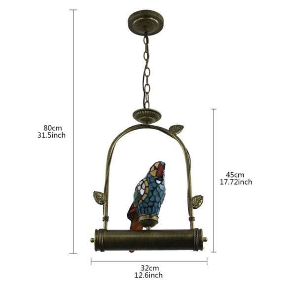 Tiffany Pendant Light Glass Parrot Shade European Pastoral Retro Style Bedroom Living Room Dining Room Light - Image 2