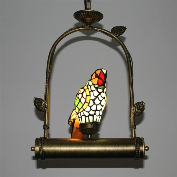 Tiffany Pendant Light Glass Parrot Shade European Pastoral Retro Style Bedroom Living Room Dining Room Light - Image 6