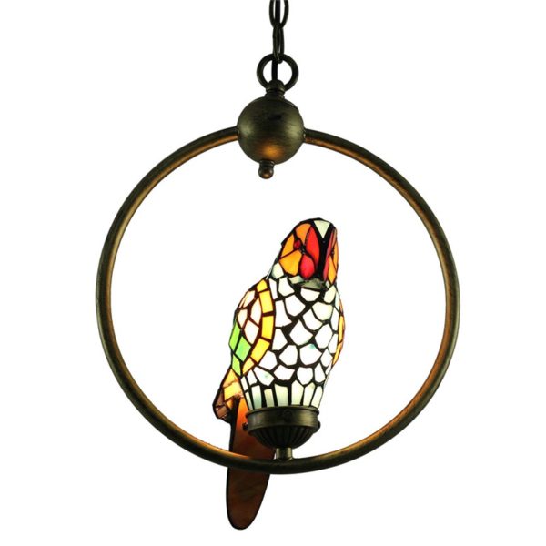 Tiffany Pendant Light Glass Parrot Shade European Pastoral Retro Style Bedroom Living Room Dining Room Light - Image 3