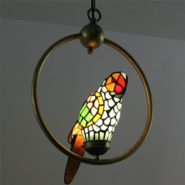 Tiffany Pendant Light Glass Parrot Shade European Pastoral Retro Style Bedroom Living Room Dining Room Light - Image 4