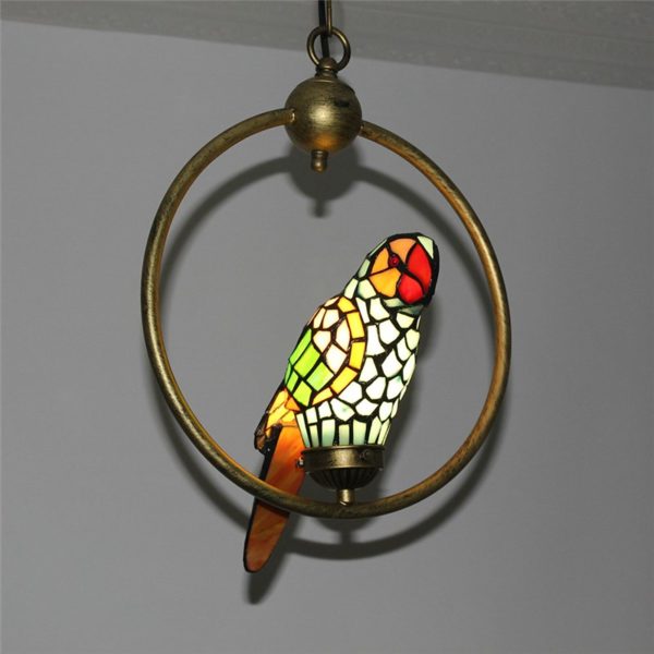 Tiffany Pendant Light Glass Parrot Shade European Pastoral Retro Style Bedroom Living Room Dining Room Light - Image 6