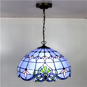 Nature Sea Blue Stained Glass Baroque Tiffany 16 Inch Pendant