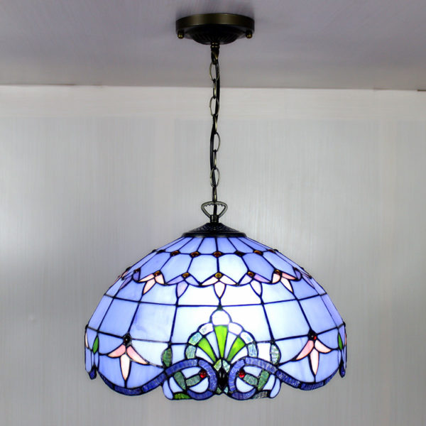 Nature Sea Blue Stained Glass Baroque Tiffany 16 Inch Pendant - Image 4