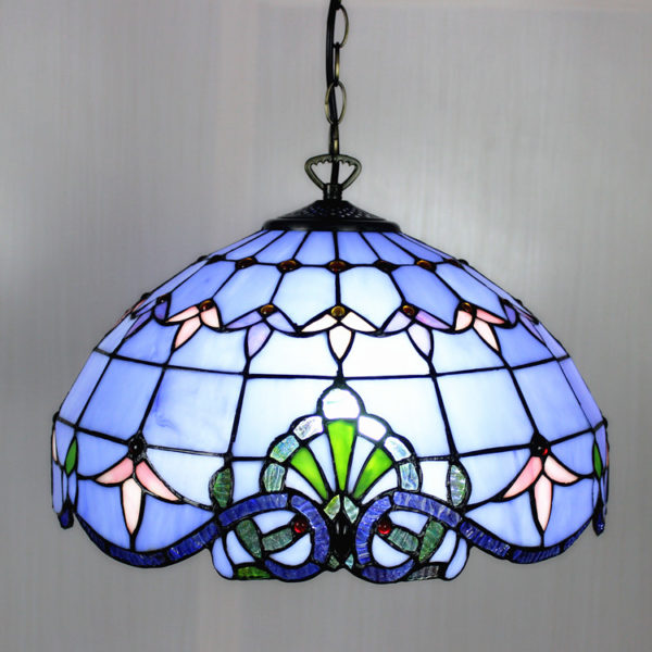Nature Sea Blue Stained Glass Baroque Tiffany 16 Inch Pendant - Image 5
