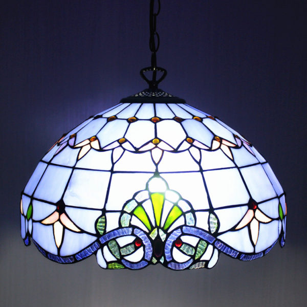Nature Sea Blue Stained Glass Baroque Tiffany 16 Inch Pendant - Image 6