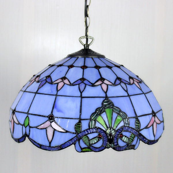 Nature Sea Blue Stained Glass Baroque Tiffany 16 Inch Pendant - Image 2