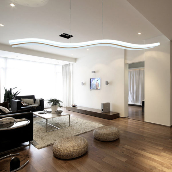 Modern Contemporary Ceiling Lights LED Acrylic Pendant Light Wave Shape Light with Golden Inlay - Image 7