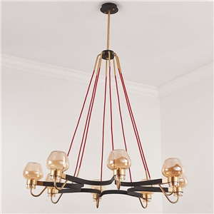 Modern Vintage Chandelier Roadblock Shape Chandelier 1 Tier 8-lights Bedroom Living Room Lighting with Red Wire