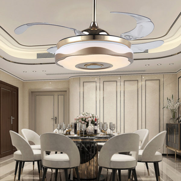 Modern Fan Ceiling Light Mute Fan Light Exquisite White and Gold Shade Decoration Light with Remote Control - Image 5