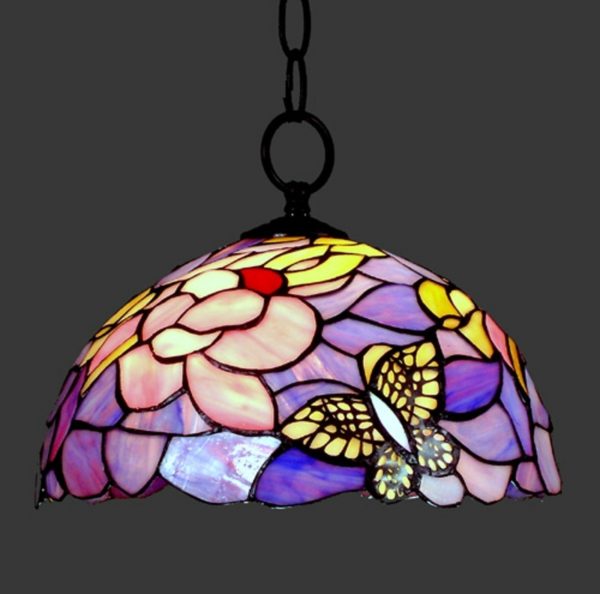 Tiffany Glass Pendant Lights Butterfly Stained Glass 12 Inch Hanging Pendant - Image 2