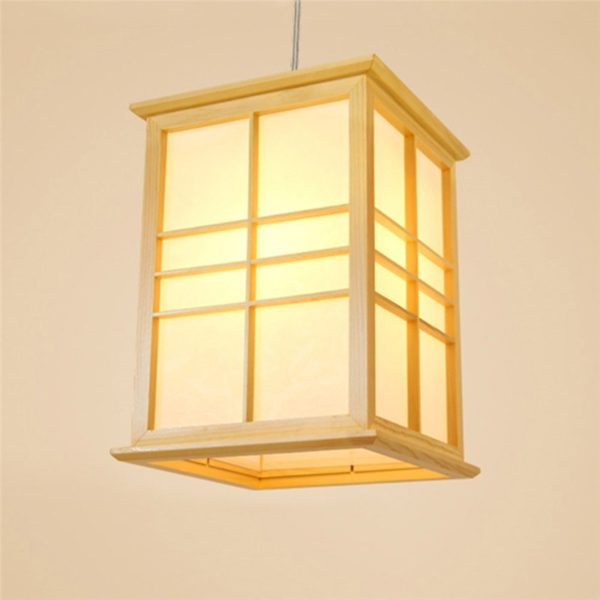 Modern Cuboid Pendant Light Japanese Solid Wood Pendant Light Bedroom Study Lighting - Image 7