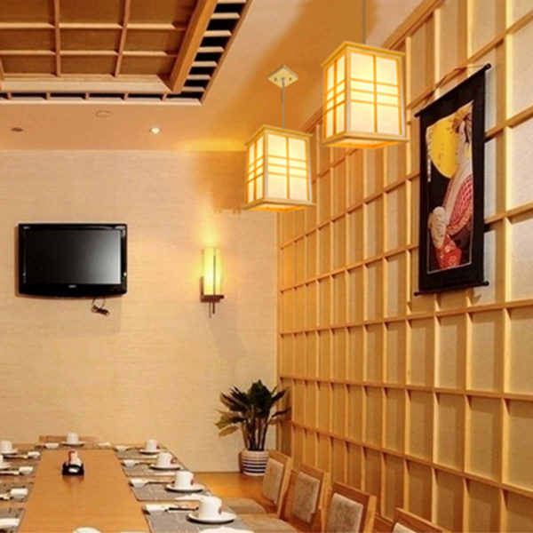 Modern Cuboid Pendant Light Japanese Solid Wood Pendant Light Bedroom Study Lighting - Image 2