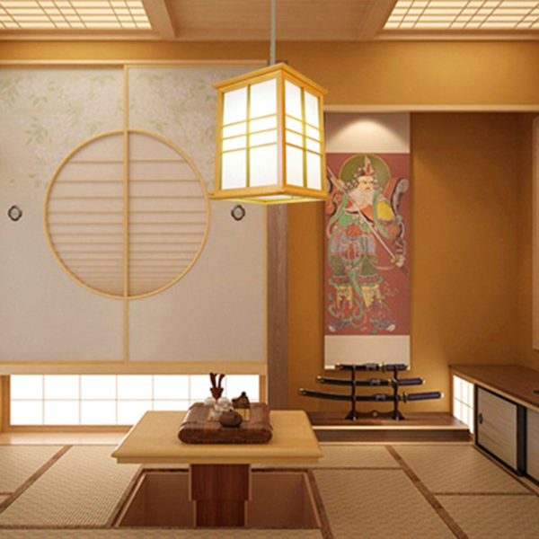 Modern Cuboid Pendant Light Japanese Solid Wood Pendant Light Bedroom Study Lighting - Image 3