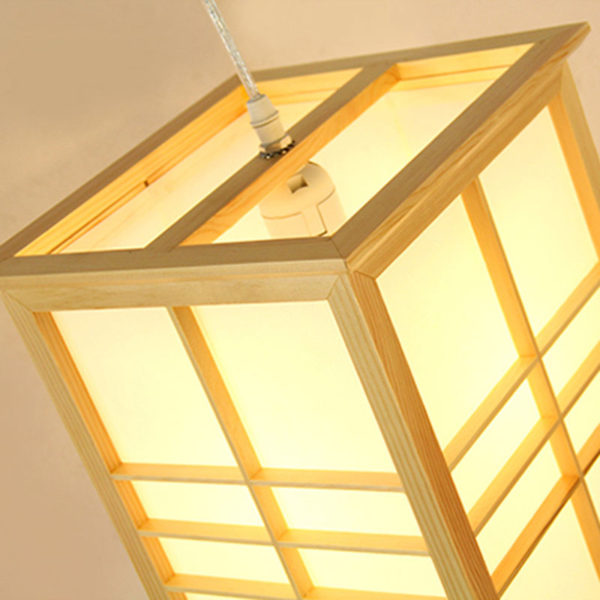 Modern Cuboid Pendant Light Japanese Solid Wood Pendant Light Bedroom Study Lighting - Image 5