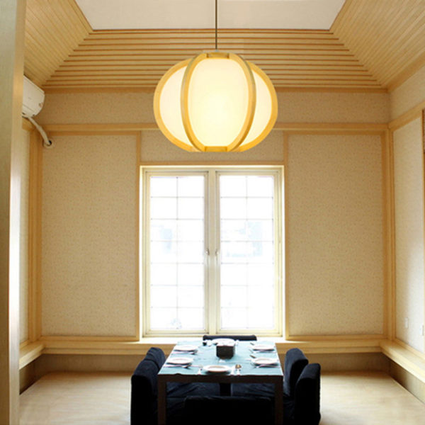 Round Lantern Pendant Light Wooden Creative Pumpkin Pendant Light Special Decorative Lighting - Image 2