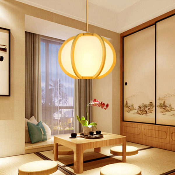 Round Lantern Pendant Light Wooden Creative Pumpkin Pendant Light Special Decorative Lighting - Image 4
