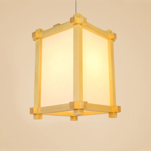 Simple Square Pendant Light Japanese Wooden Pendant Light Dining Room Hallway Bar Lighting - Image 7