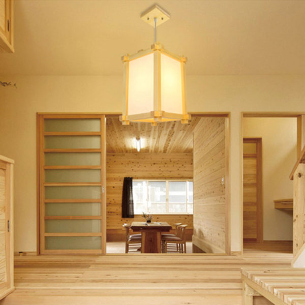 Simple Square Pendant Light Japanese Wooden Pendant Light Dining Room Hallway Bar Lighting - Image 8
