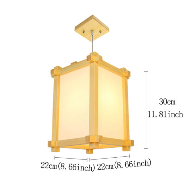 Simple Square Pendant Light Japanese Wooden Pendant Light Dining Room Hallway Bar Lighting - Image 9