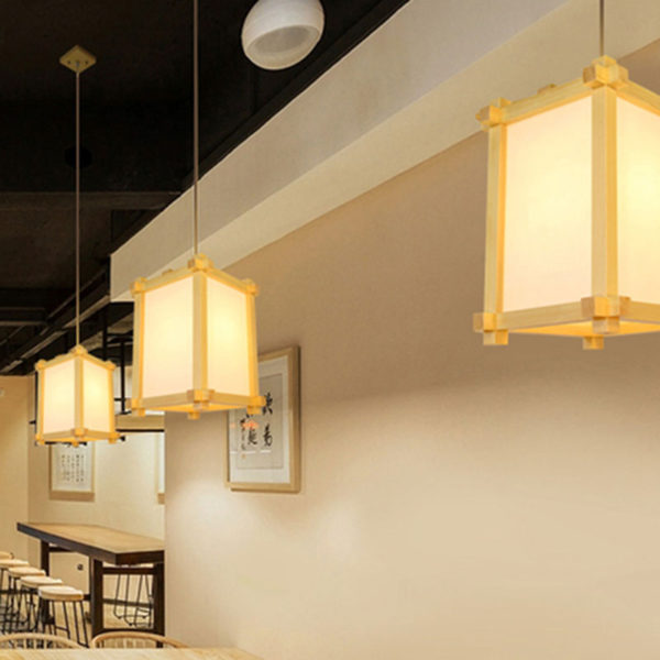 Simple Square Pendant Light Japanese Wooden Pendant Light Dining Room Hallway Bar Lighting - Image 2