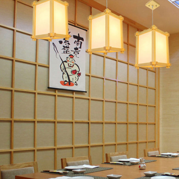 Simple Square Pendant Light Japanese Wooden Pendant Light Dining Room Hallway Bar Lighting - Image 3