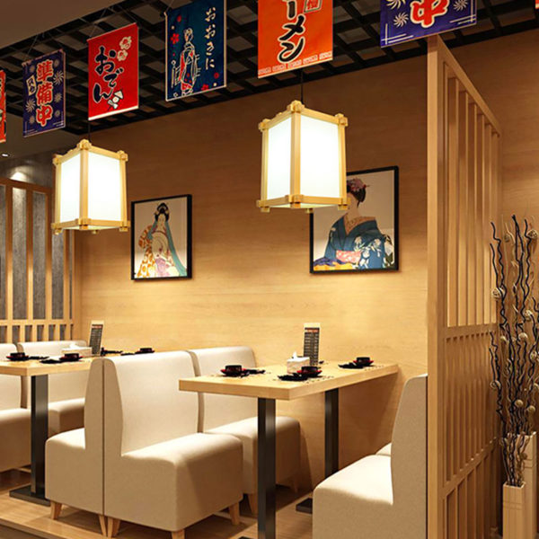 Simple Square Pendant Light Japanese Wooden Pendant Light Dining Room Hallway Bar Lighting - Image 4