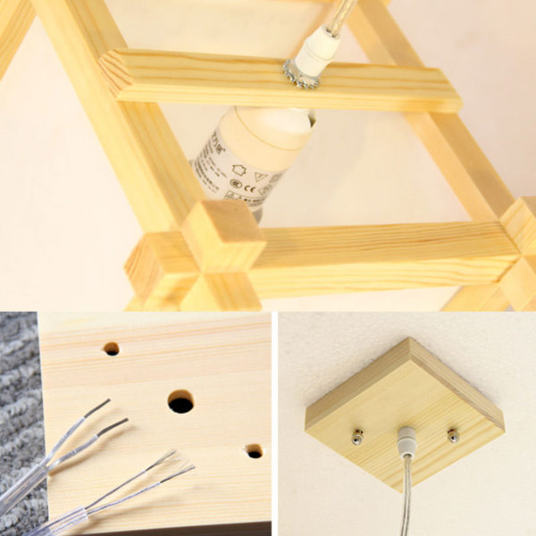 Simple Square Pendant Light Japanese Wooden Pendant Light Dining Room Hallway Bar Lighting - Image 6
