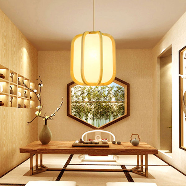 Round Wooden Pendant Light Lantern Shape Pendant Light Living Room Bedroom Study Light - Image 8