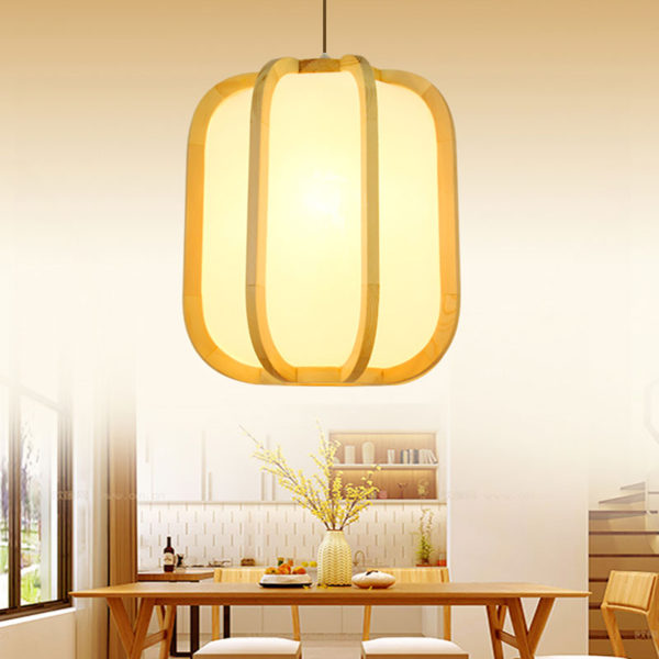 Round Wooden Pendant Light Lantern Shape Pendant Light Living Room Bedroom Study Light - Image 3