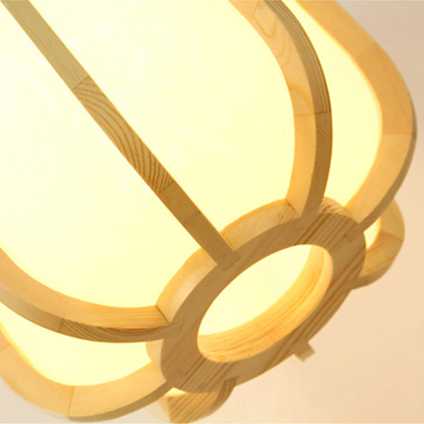 Round Wooden Pendant Light Lantern Shape Pendant Light Living Room Bedroom Study Light - Image 4