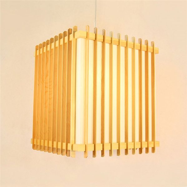 Large Wooden Pendant Light Square Japanese Pendant Light Living Room Bedroom Study Light - Image 7