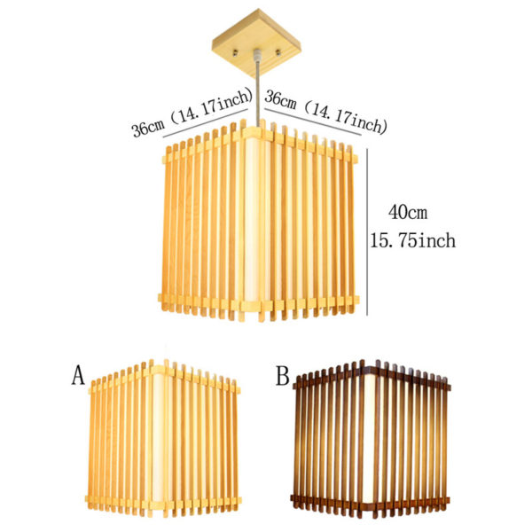 Large Wooden Pendant Light Square Japanese Pendant Light Living Room Bedroom Study Light - Image 9