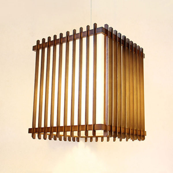 Large Wooden Pendant Light Square Japanese Pendant Light Living Room Bedroom Study Light - Image 2