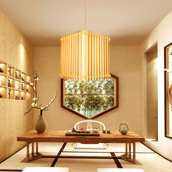 Large Wooden Pendant Light Square Japanese Pendant Light Living Room Bedroom Study Light - Image 4