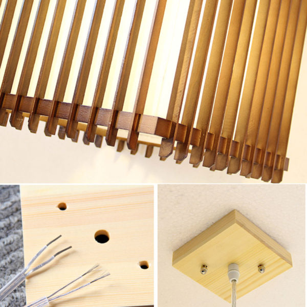 Large Wooden Pendant Light Square Japanese Pendant Light Living Room Bedroom Study Light - Image 5