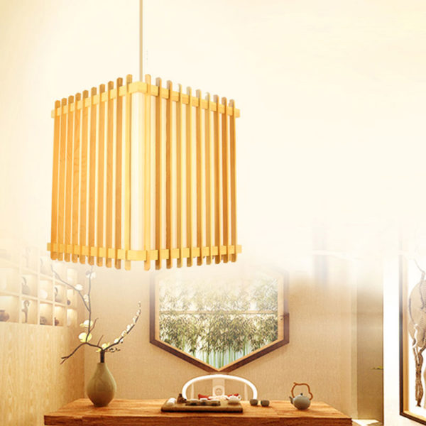 Large Wooden Pendant Light Square Japanese Pendant Light Living Room Bedroom Study Light - Image 6
