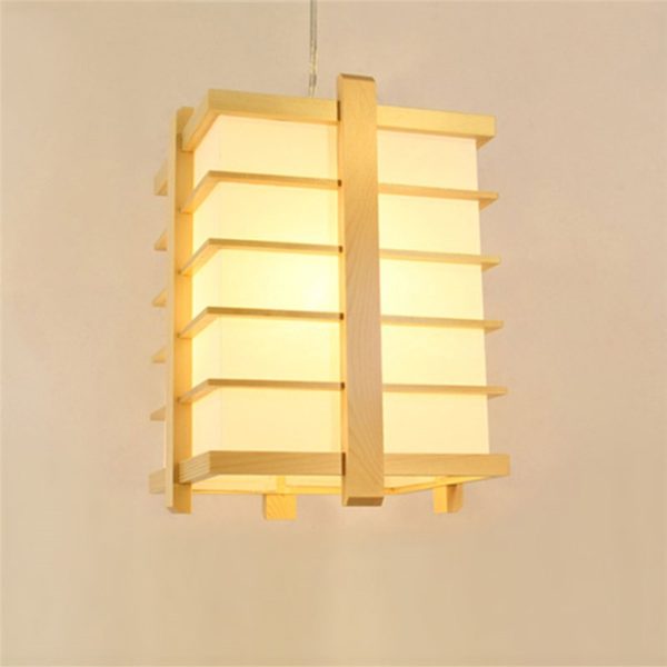 Cage Shape Pendant Light Japanese Wooden Pendant Light Living Room Bedroom Study Light - Image 7