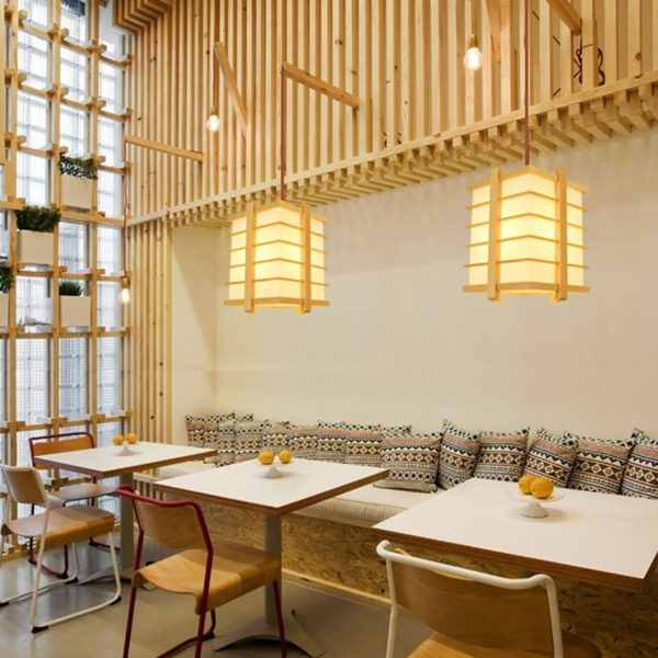Cage Shape Pendant Light Japanese Wooden Pendant Light Living Room Bedroom Study Light - Image 8