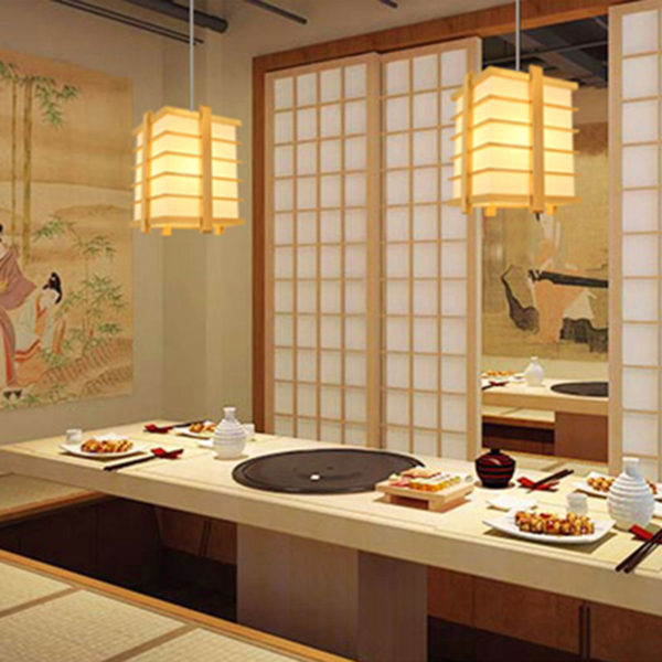 Cage Shape Pendant Light Japanese Wooden Pendant Light Living Room Bedroom Study Light - Image 3