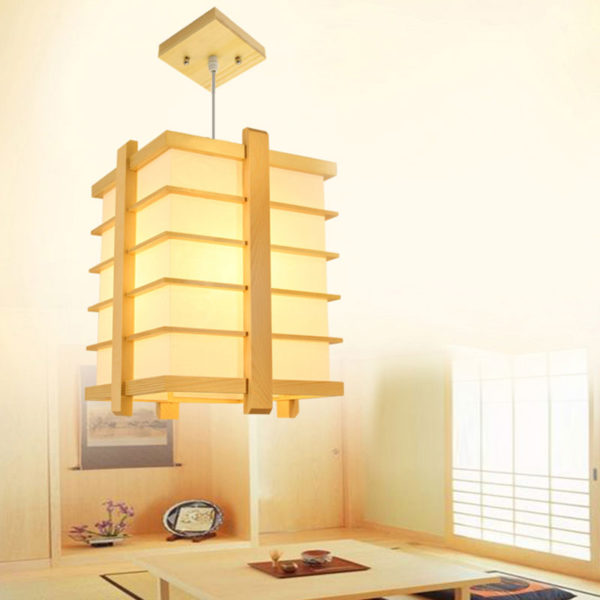 Cage Shape Pendant Light Japanese Wooden Pendant Light Living Room Bedroom Study Light - Image 4