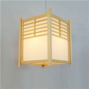 Modern Burlywood Pendant Light Square Wooden Pendant Light Restaurant Lighting